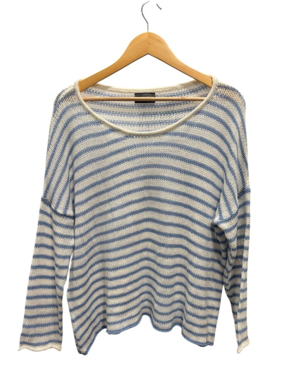 Wooden Ships Striped Sweater M/L Blue White Lightweight Coastal Knit - Picture 2 of 8